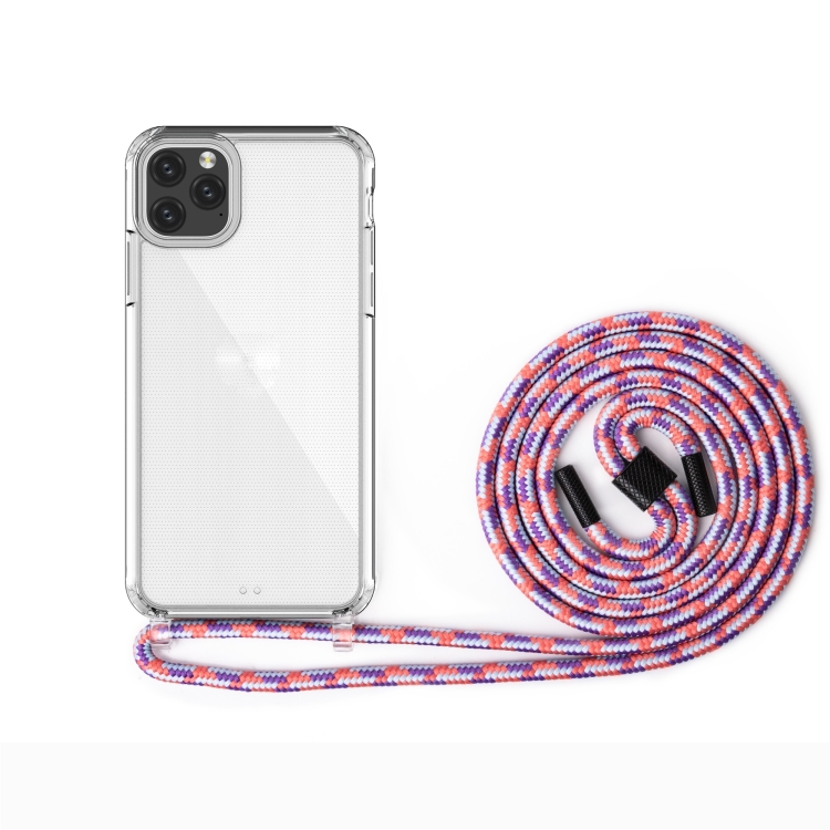 

For iPhone 11 Pro PC+TPU Transparent All-inclusive Acrylic 2-in-1 Shockproof Phone Protective Case with Lanyard(Purple Orange Blue)