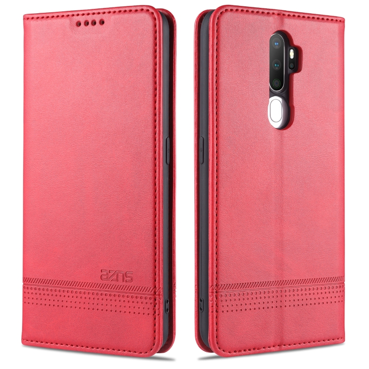 

For OPPO A9 (2020) AZNS Magnetic Calf Texture Horizontal Flip Leather Case with Card Slots & Holder & Wallet(Red)