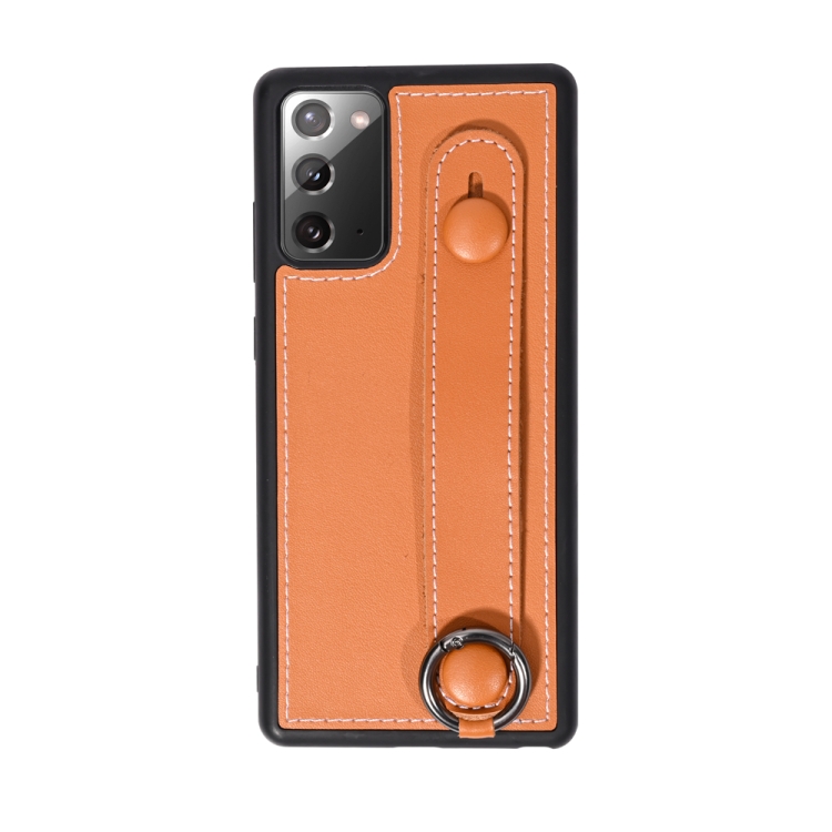 

For Samsung Galaxy Note 20 Top Layer Cowhide Shockproof Protective Case with Wrist Strap Bracket(Brown)