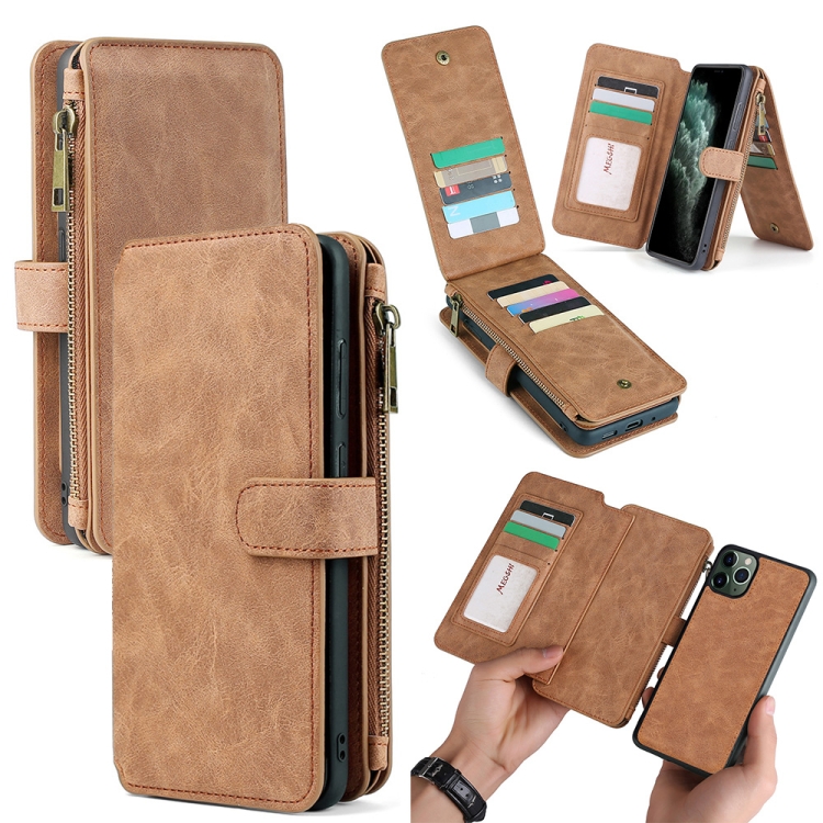 

For iPhone 11 MEGSHI 007 Series Multifunction 2 in 1 PC+TPU Horizontal Flip Leather Case with Bracket & Card Slots & Photo Frame & Wallet(Brown)