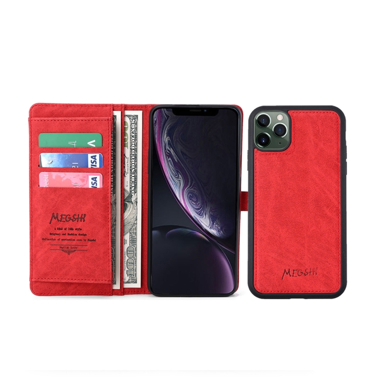 

For iPhone 11 MEGSHI 012 Series Business 2 in 1 PC+TPU Horizontal Flip Leather Case with Bracket & Card Slots & Photo Frame & Wallet & Lanyard(Red)