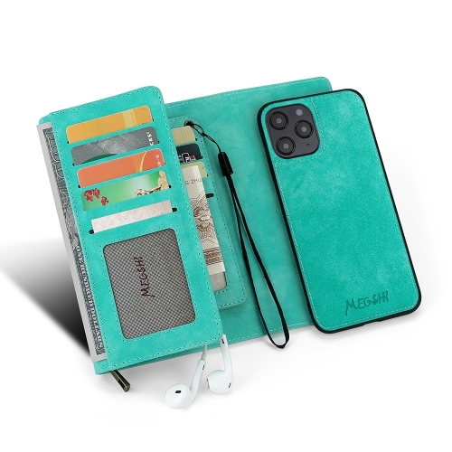 

For iPhone 12 mini MEGSHI 016 Series 2 in 1 PC+TPU Detachable Multi-functional Horizontal Flip Leather Case with Bracket & Card Slots & Photo Frame(Green)