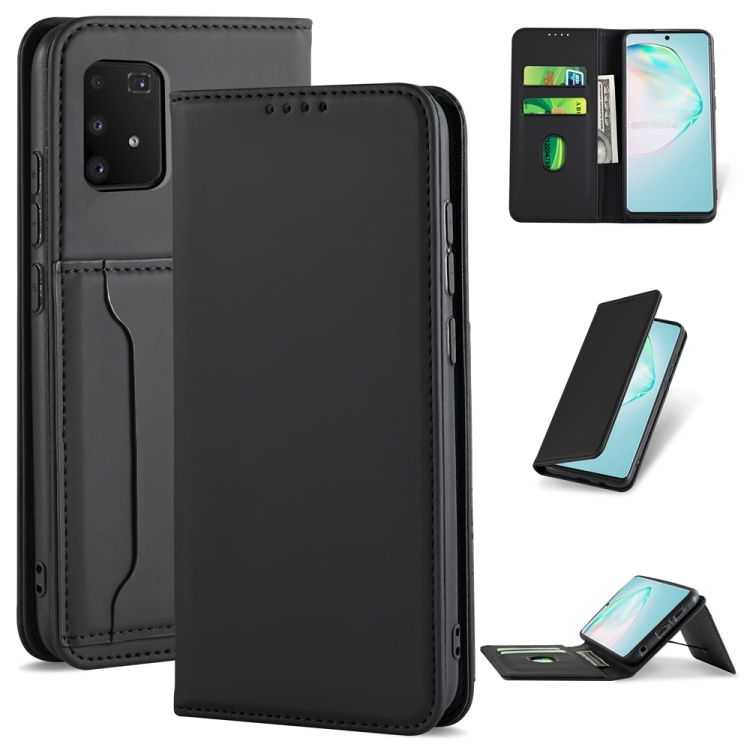 

For Samsung Galaxy A91 Strong Magnetism Shockproof Horizontal Flip Liquid Feel Leather Case with Holder & Card Slots & Wallet(Black)