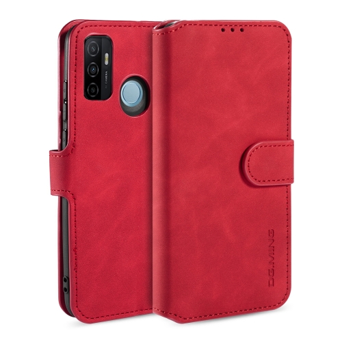 

For OPPO A32 (2020) / A53 (2020) DG.MING Retro Oil Side Horizontal Flip Case with Holder & Card Slots & Wallet(Red)