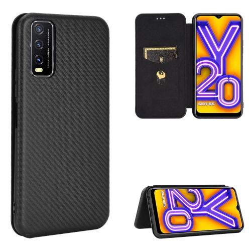 

For Vivo Y20 / Y20i (Indian) Carbon Fiber Texture Magnetic Horizontal Flip TPU + PC + PU Leather Case with Card Slot(Black)