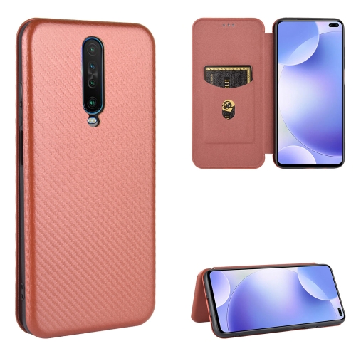 

For Xiaomi Redmi K30 Ultra Carbon Fiber Texture Magnetic Horizontal Flip TPU + PC + PU Leather Case with Card Slot(Brown)