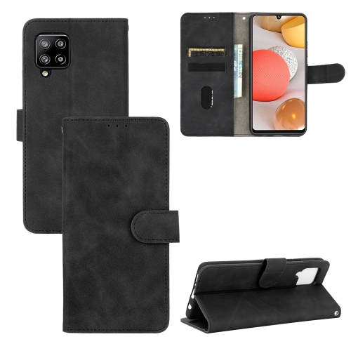 

For Samsung Galaxy A42 5G Solid Color Skin Feel Magnetic Buckle Horizontal Flip Calf Texture PU Leather Case with Holder & Card Slots & Wallet(Black)