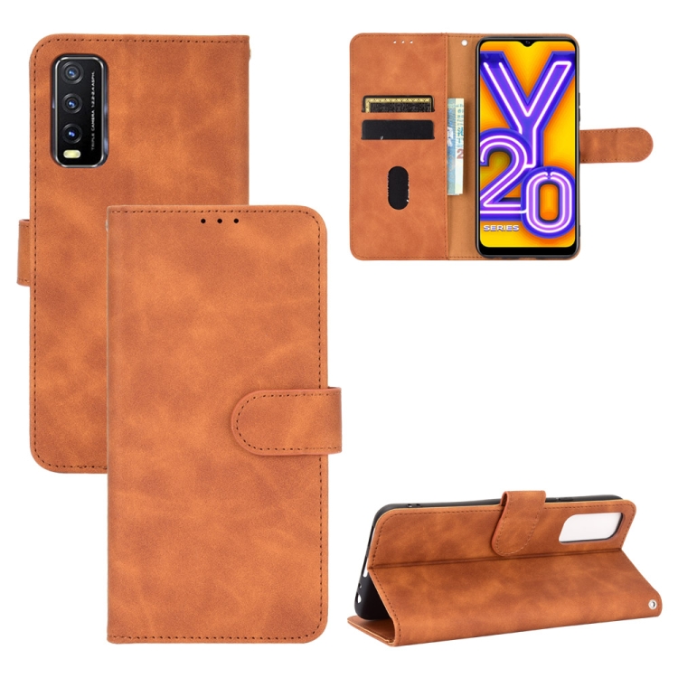 

For Vivo Y20 / Y20i (Indian) Solid Color Skin Feel Magnetic Buckle Horizontal Flip Calf Texture PU Leather Case with Holder & Card Slots & Wallet(Brown)