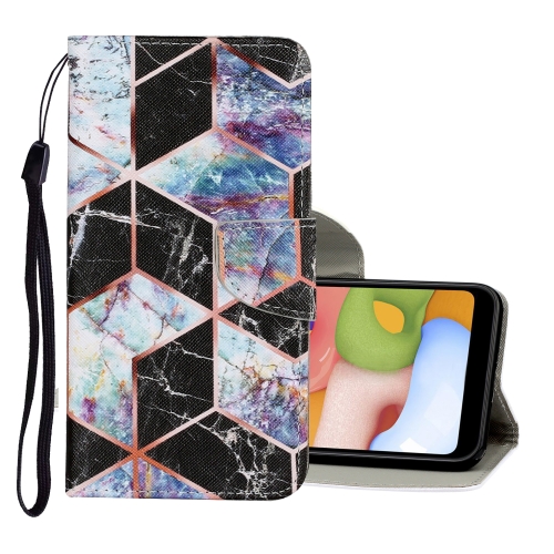 

For Samsung Galaxy A21 Coloured Drawing Pattern Horizontal Flip PU Leather Case with Holder & Card Slots & Wallet & Lanyard(Black Marble)