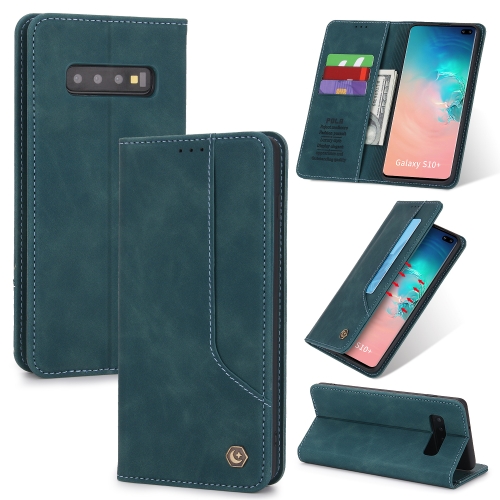 

For Samsung Galaxy S10+ POLA 008 Series Retro Classic Magnetic Horizontal Flip Leather Case with Holder & Card Slots(Blue)