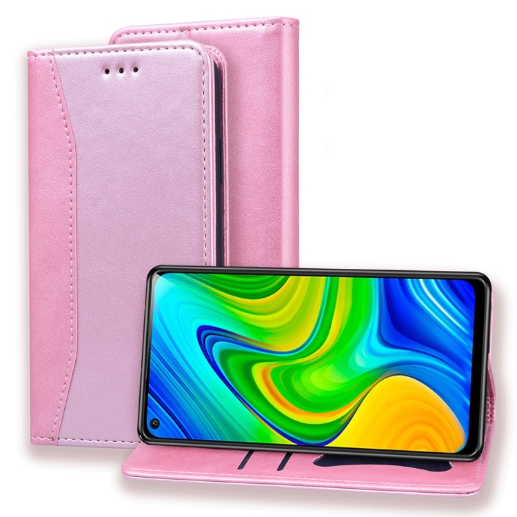 

For Xiaomi Redmi Note 9 Business Stitching Horizontal Flip Leather Case with Double Folding & Bracket & Card Slots & Photo Frame & Wallet(Rose Gold)