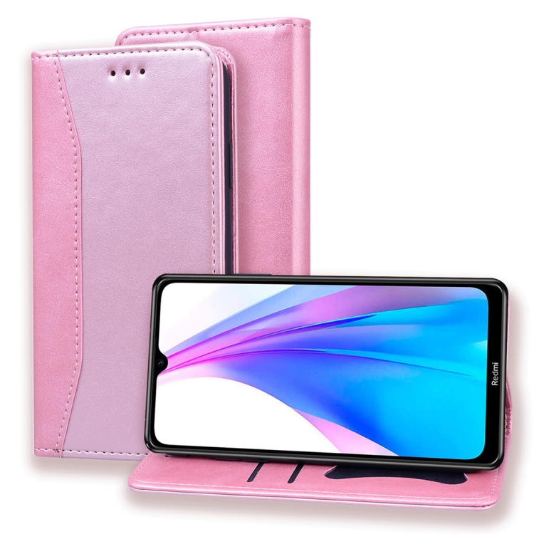 

For Xiaomi Redmi Note 8T Business Stitching Horizontal Flip Leather Case with Double Folding & Bracket & Card Slots & Photo Frame & Wallet(Rose Gold)