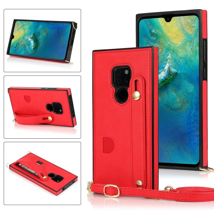 

For Huawei Mate 20 Wrist Strap PU+TPU Shockproof Protective Case with Crossbody Lanyard & Holder & Card Slot(Red)