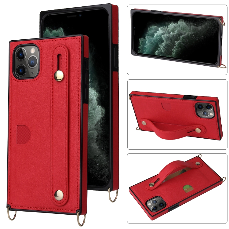 

For iPhone 11 Pro Max Wrist Strap PU+TPU Shockproof Protective Case with Crossbody Lanyard & Holder & Card Slot(Red)