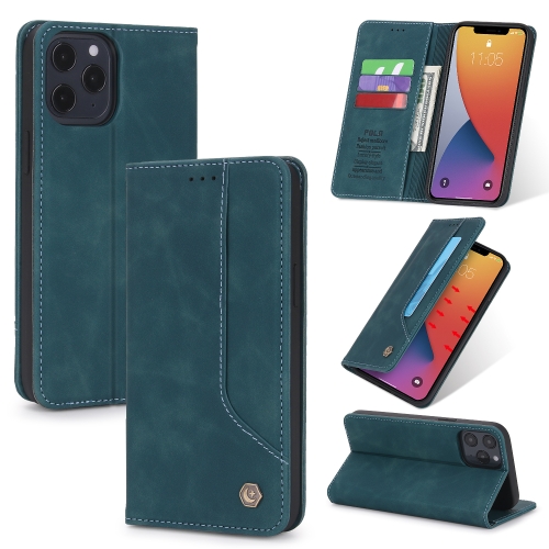 

For iPhone 12 / 12 Pro POLA 008 Series Retro Magnetic Horizontal Flip Leather Case with Holder & Card Slots(Blue)