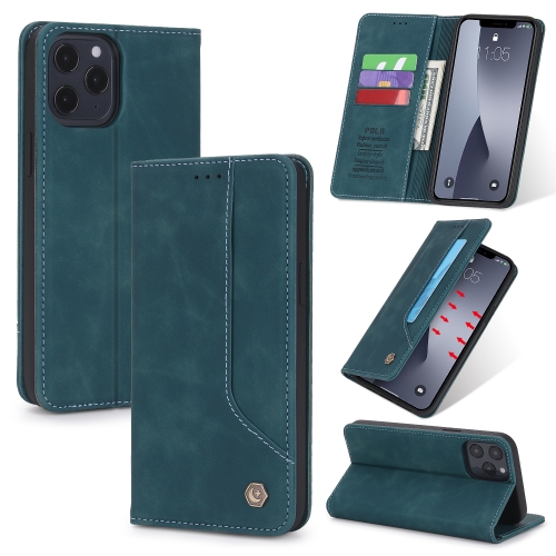 

For iPhone 12 Pro Max POLA 008 Series Retro Magnetic Horizontal Flip Leather Case with Holder & Card Slots(Blue)