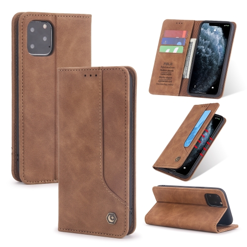 

For iPhone 11 Pro POLA 008 Series Retro Magnetic Horizontal Flip Leather Case with Holder & Card Slots(Brown)