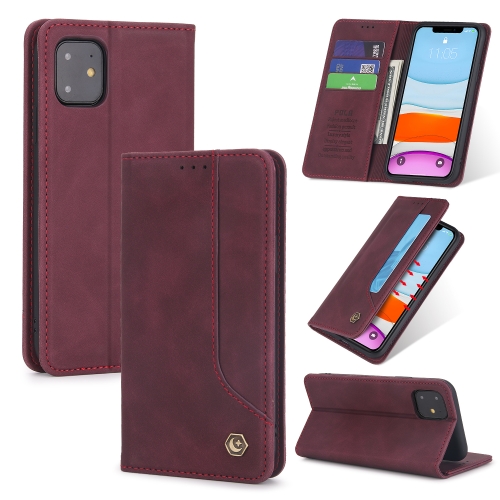 

For iPhone 11 POLA 008 Series Retro Magnetic Horizontal Flip Leather Case with Holder & Card Slots(Red)