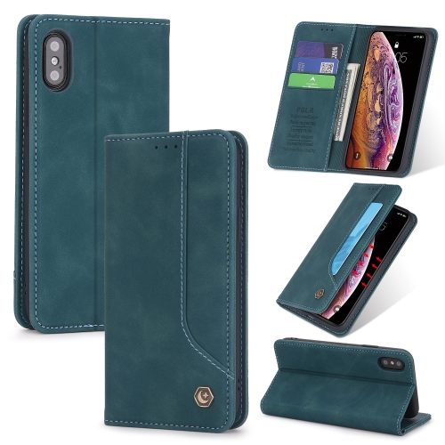 

For iPhone XS / X POLA 008 Series Retro Magnetic Horizontal Flip Leather Case with Holder & Card Slots(Blue)