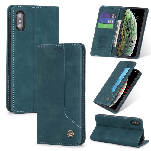 

For iPhone XS Max POLA 008 Series Retro Magnetic Horizontal Flip Leather Case with Holder & Card Slots(Blue)