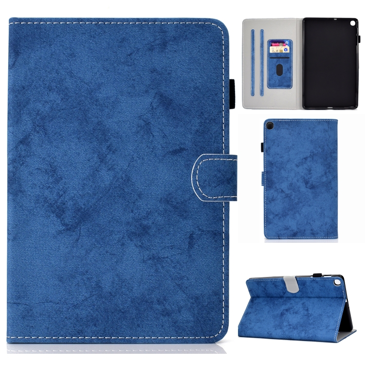 

For Samsung Galaxy Tab A7 (2020) T500 Marble Style Cloth Texture Leather Case with Bracket & Card Slot & Pen Slot & Anti Skid Strip(Blue)