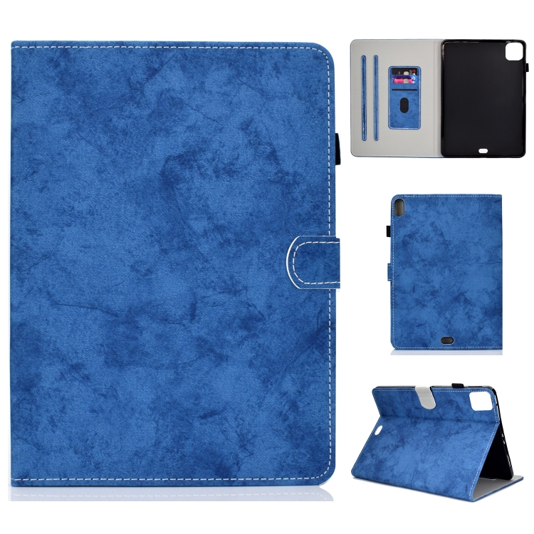 

For iPad Air 2020 10.9 Marble Style Cloth Texture Leather Case with Bracket & Card Slot & Pen Slot & Anti Skid Strip(Blue)
