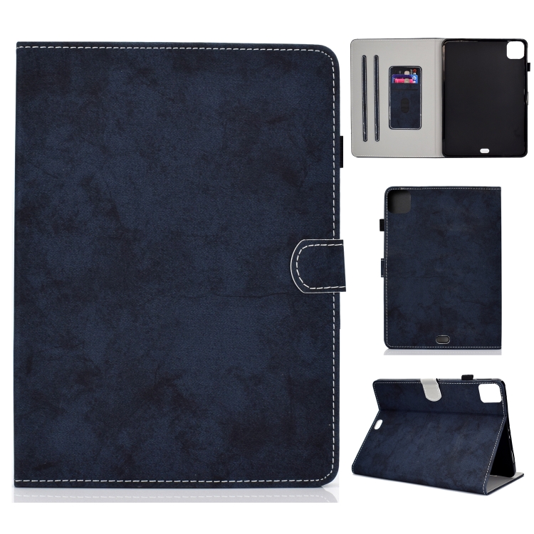 

For iPad Air 2020 10.9 Marble Style Cloth Texture Leather Case with Bracket & Card Slot & Pen Slot & Anti Skid Strip(Dark Blue)