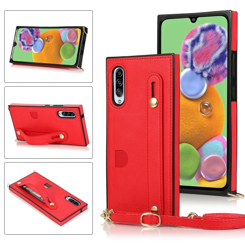 

For Samsung Galaxy A90 5G Wrist Strap PU+TPU Shockproof Protective Case with Crossbody Lanyard & Holder & Card Slot(Red)