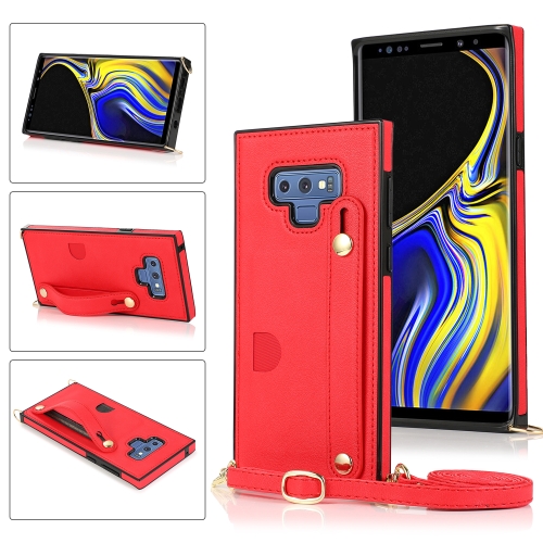 

For Samsung Galaxy Note9 Wrist Strap PU+TPU Shockproof Protective Case with Crossbody Lanyard & Holder & Card Slot(Red)