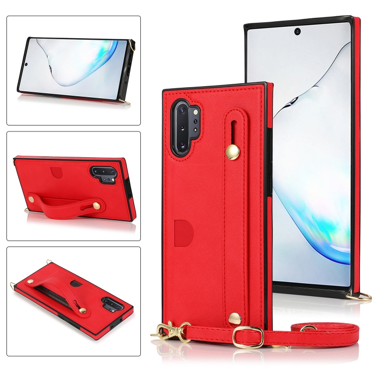 

For Samsung Galaxy Note 10 Pro Wrist Strap PU+TPU Shockproof Protective Case with Crossbody Lanyard & Holder & Card Slot(Red)