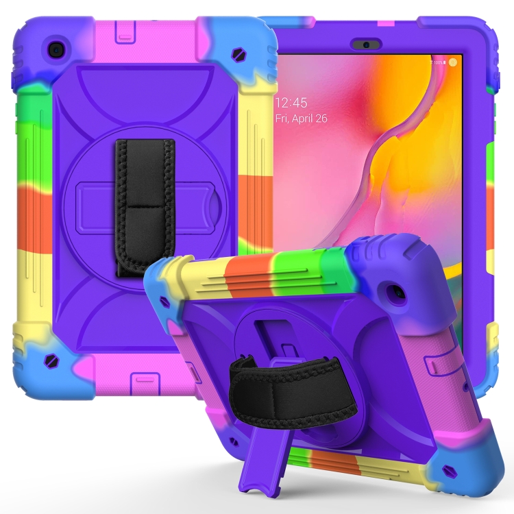 

For Samsung Galaxy Tab A 10.1 (2019) T510/T515 Shockproof PC + Silicone Combination Case with Holder & Hand Strap & Shoulder Strap(Colorful + Purple)