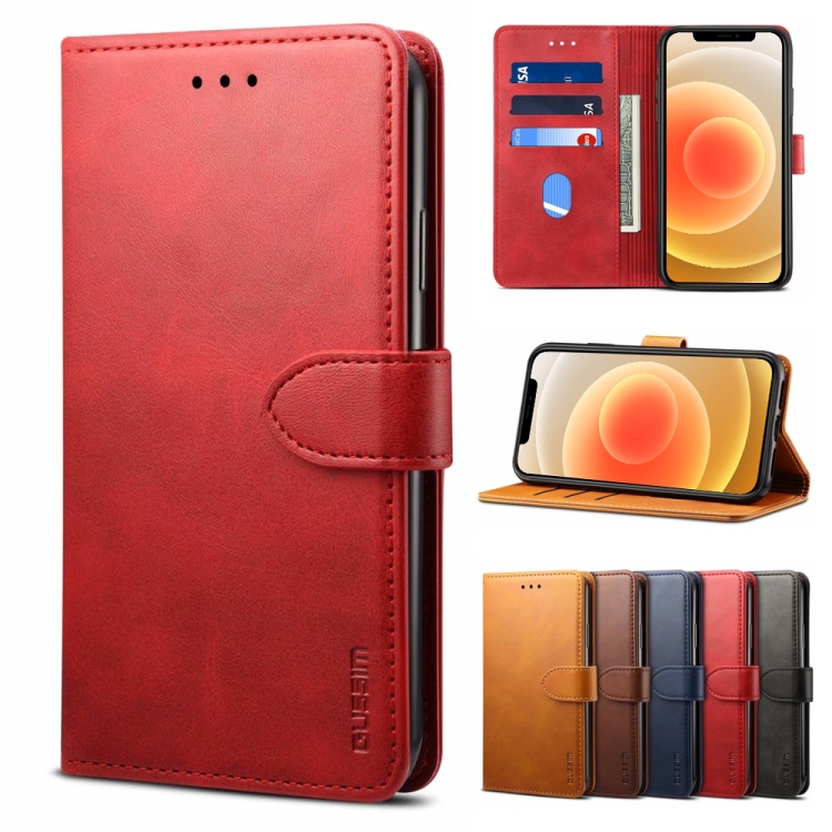 

For iPhone 12 mini GUSSIM Business Style Horizontal Flip Leather Case with Holder & Card Slots & Wallet(Red)
