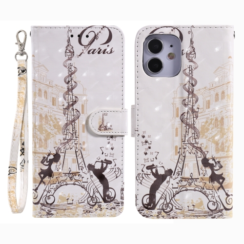 

For iPhone 12 mini 3D Painting Pattern Coloured Drawing Horizontal Flip PU Leather Case with Holder & Card Slots & Wallet(Eiffel Tower Couple)