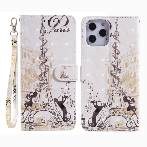

For iPhone 12 Pro Max 3D Painting Pattern Coloured Drawing Horizontal Flip PU Leather Case with Holder & Card Slots & Wallet(Eiffel Tower Couple)