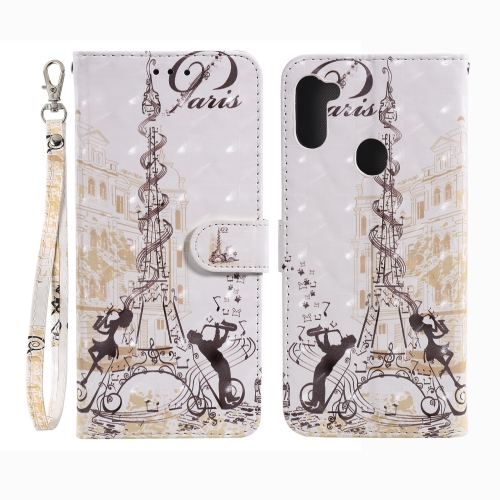 

For Samsung Galaxy A11 / M11 3D Painting Pattern Coloured Drawing Horizontal Flip PU Leather Case with Holder & Card Slots & Wallet(Eiffel Tower Couple)