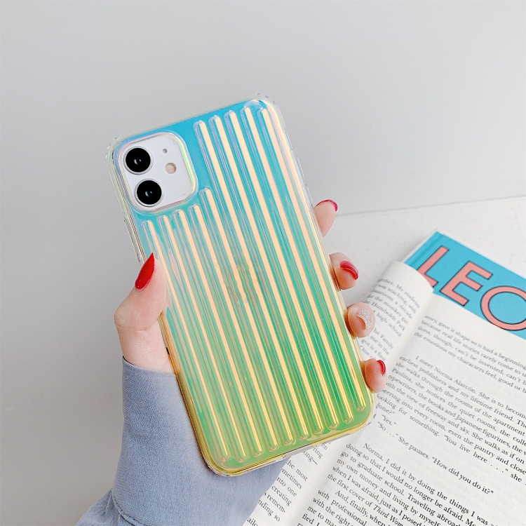

For iPhone 11 Pro Max Electroplating Gradient Suitcase Stripe TPU Protective Case(Green)