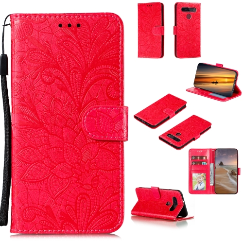 

For LG K41S / K51S Lace Flower Horizontal Flip Leather Case with Holder & Card Slots & Wallet & Photo Frame(Red)