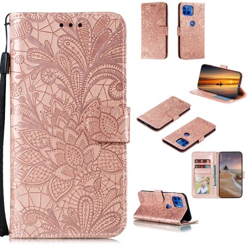 

For Motorola Moto G5 Plus 5G Lace Flower Horizontal Flip Leather Case with Holder & Card Slots & Wallet & Photo Frame(Rose Gold)