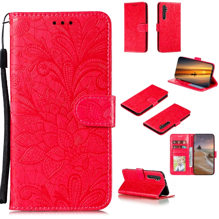 

For Xiaomi Mi Note 10 Lite Lace Flower Horizontal Flip Leather Case with Holder & Card Slots & Wallet & Photo Frame(Red)