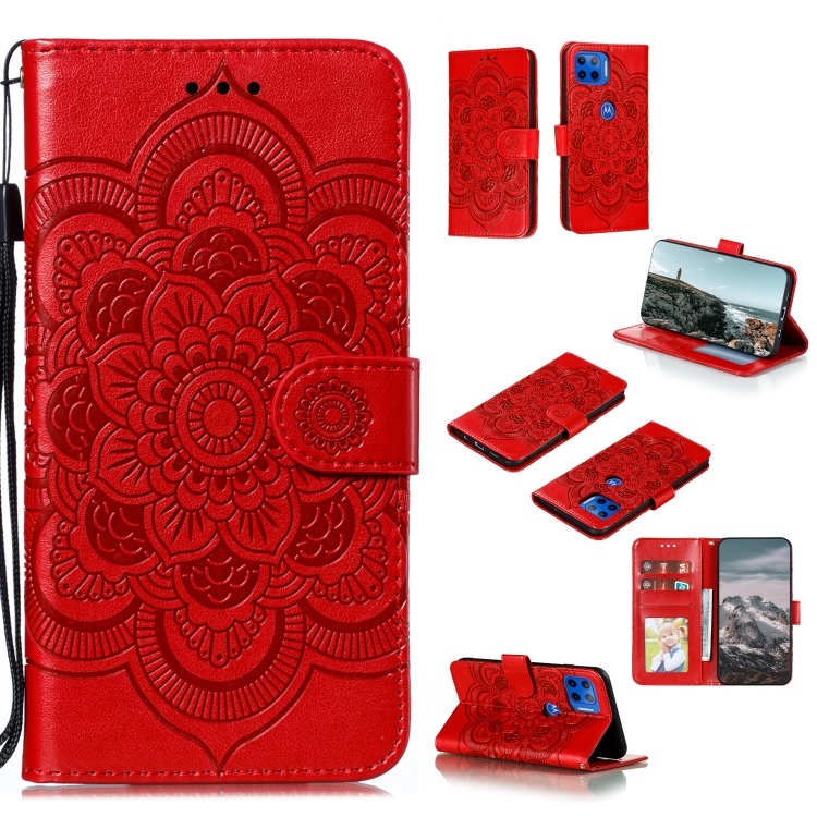 

For Motorola Moto G 5G Plus Mandala Embossing Pattern Horizontal Flip PU Leather Case with Holder & Card Slots & Walle & Lanyard(Red)