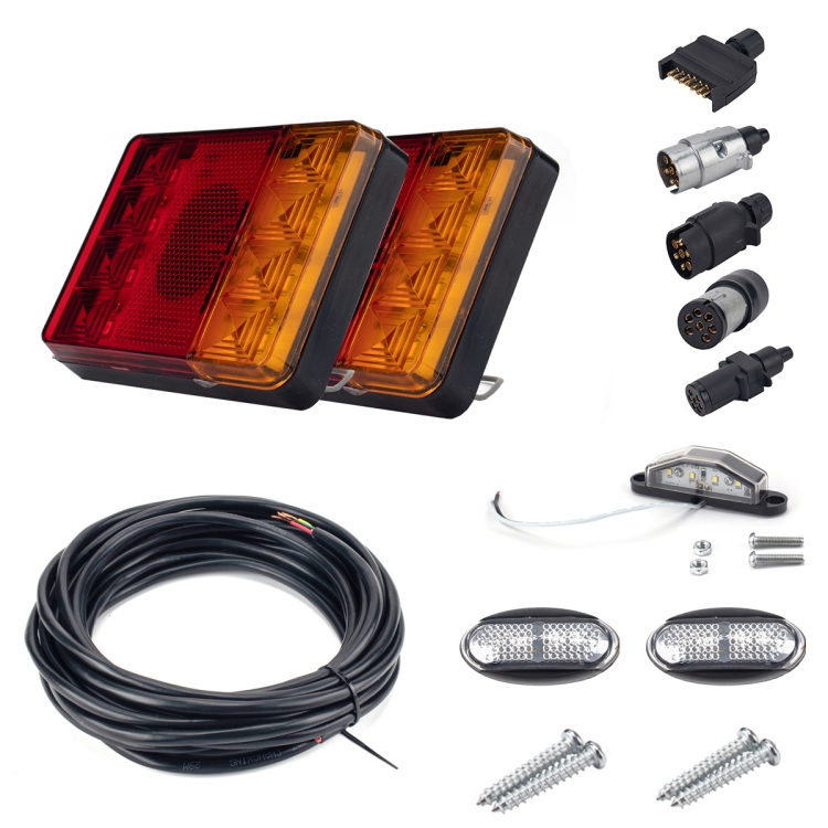 

2 PCS Trailer / Truck C-type Square Shape 8LEDs Tail Light with License Plate Light Set