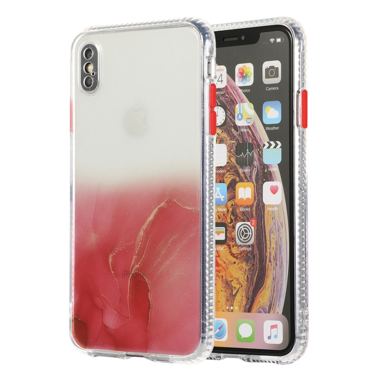 

For iPhone XS Max Marble Pattern Glittery Powder Shockproof TPU Case with Detachable Buttons(Red)