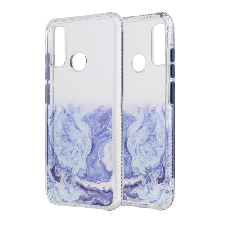 

For Huawei P Smart 2020 Marble Pattern Glittery Powder Shockproof TPU Case with Detachable Buttons(Blue)