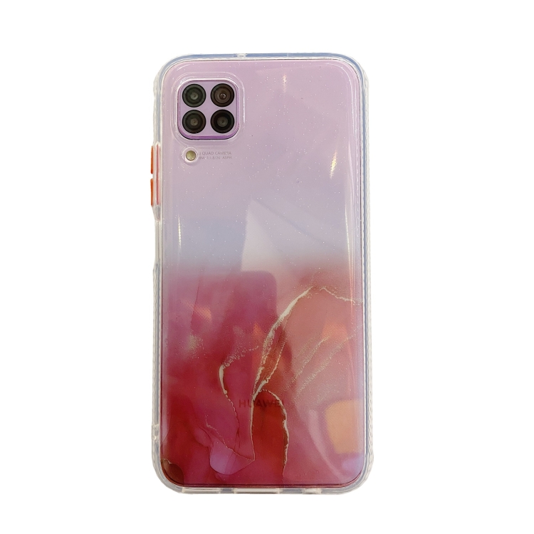 

For Huawei P40 Lite Marble Pattern Glittery Powder Shockproof TPU Case with Detachable Buttons(Red)