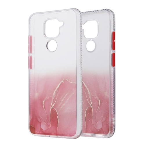 

For Xiaomi Redmi Note 9 Marble Pattern Glittery Powder Shockproof TPU Case with Detachable Buttons(Red)
