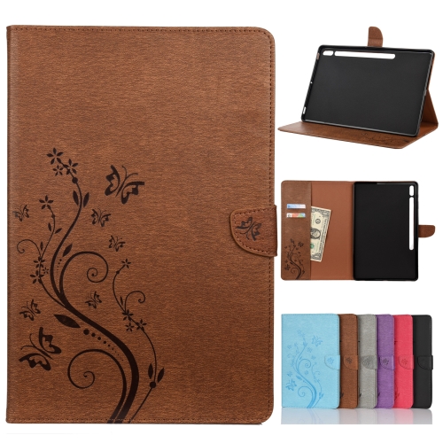 

For Samsung Galaxy Tab S7+ T970/T976B Butterfly Flower Embossing Pattern Horizontal Flip Leather Case with Holder & Card Slots & Wallet(Brown)