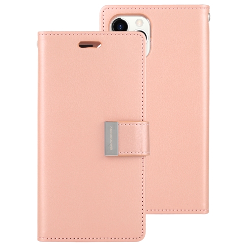 

For iPhone 12 / 12 Pro GOOSPERY RICH DIARY Crazy Horse Texture Horizontal Flip Leather Case with Holder & Card Slots & Wallet(Rose Gold)