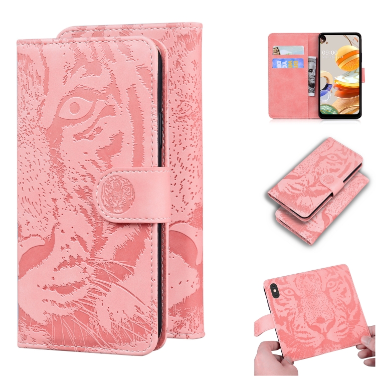 

For LG K61 Tiger Embossing Pattern Horizontal Flip Leather Case with Holder & Card Slots & Wallet(Pink)
