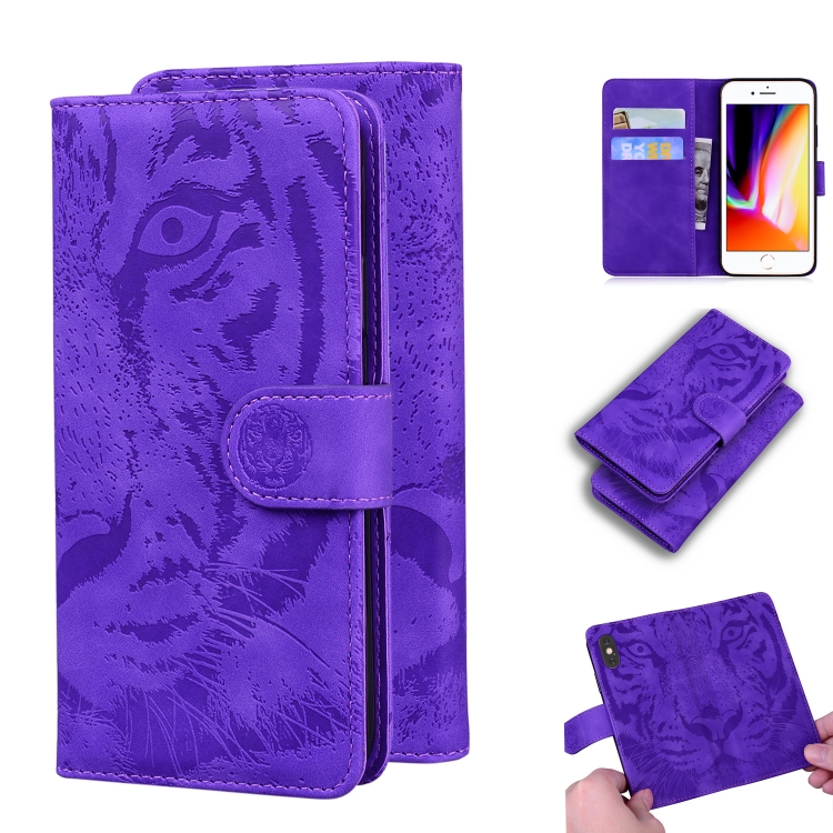 

For iPhone 8 Plus / 7 Plus Tiger Embossing Pattern Horizontal Flip Leather Case with Holder & Card Slots & Wallet(Purple)