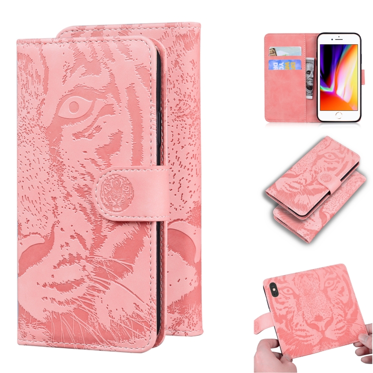 

For iPhone SE 2020 / 8 / 7 Tiger Embossing Pattern Horizontal Flip Leather Case with Holder & Card Slots & Wallet(Pink)